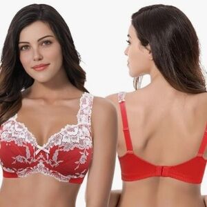Curve Muse Unlined Minimizer Wireless Bra with Embroidered Lace 36c